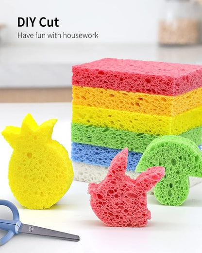 ARCLIBER Cellulose Sponges, Heavy Duty Scrub Kitchen Sponge, Clean Tough Messes Without Scratching, Pop Up Eco Sponges DIY Green (6 Pack), TBWS-10006-Gr