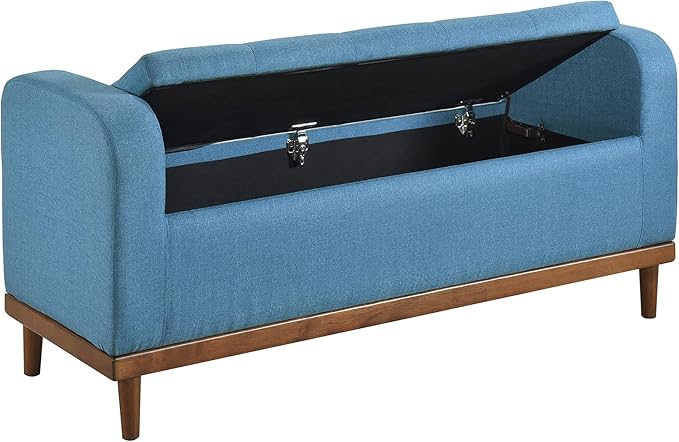 Lexicon Armed Fabric Storage Bench, Button-Tufted Storage Ottoman Bench, Lift-top Bench with Solid Wood Frame and Legs for Hallway, Bedroom End of Bed, Entryway, Living Room, Blue