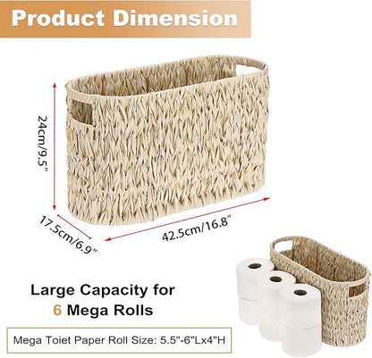 Sumnacon Toilet Paper Storage Basket Freestanding, Woven Toilet Paper Holder Stand with Handle, Decorative Narrow Bathroom Baskets Sturdy Plastic Organizer Bin for Tissue Rolls, Toiletries, Towels