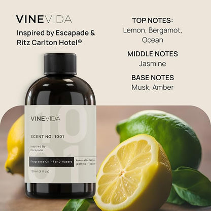VINEVIDA Studio Waterless Diffuser and 3 Hotel Fragrance Oils - Essential Oil Diffuser for Home - Room Fragrance Air Diffuser [White Aroma Diffuser]