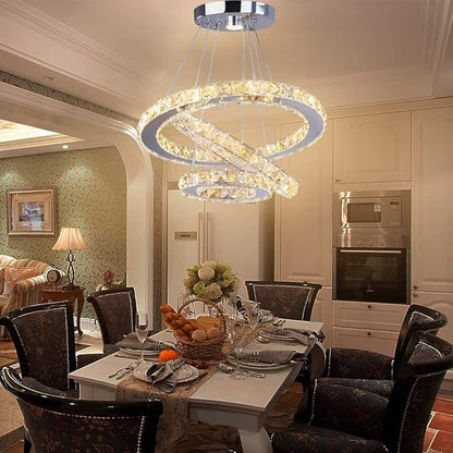 Modern LED Crystal Chandeliers 3 Ring Round Pendant Lighting Fixtures DIY Stainless Steel Ceiling Lamp Hanging Lights for Living Room Dining Room Bedroom Kitchen (Warm Light)