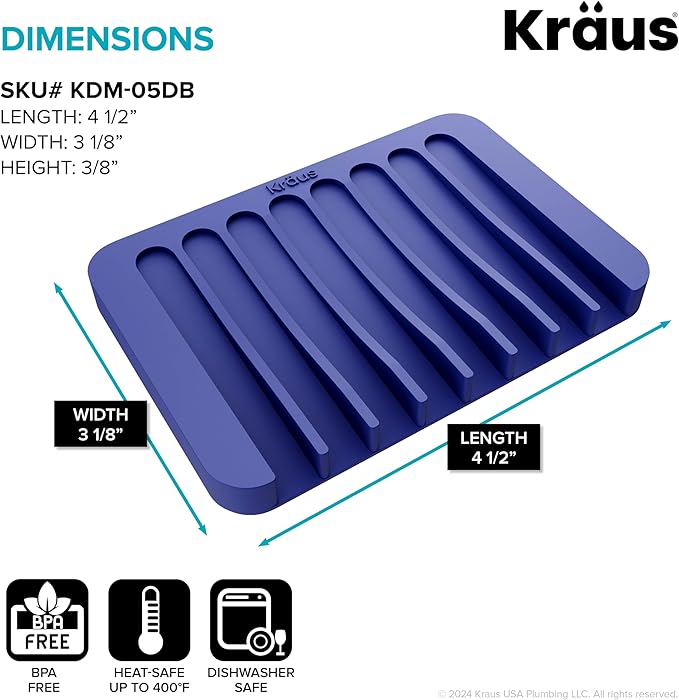 KRAUS Multipurpose Self-Draining Silicone Soap Dish/Sponge Holder for Bathroom or Kitchen Counter in Dark Blue, KDM-05DB