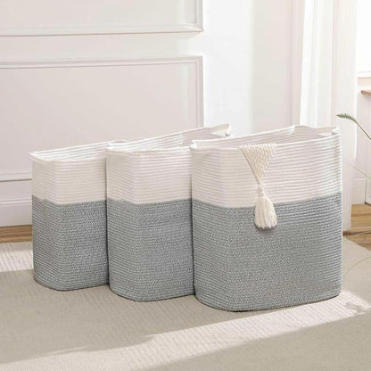 Tall Laundry Basket With Handles,Woven Cotton Rope Big Laundry Hamper Sorters,Versatile Storage for Dirty Clothes,Baby Toys,and Blankets in Bathroom, Nursery,and Living Room (Silver Gray, 68L)