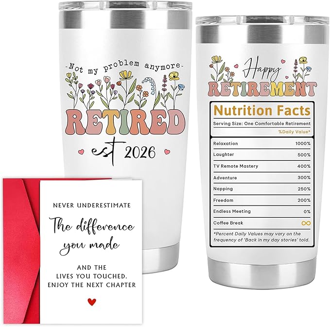 Retired Gifts for Women – Retired 2026 Not My Problem Anymore Tumbler with Card, Funny Gifts for Retirees, Farewell Gift Ideas for Women Coworkers, Bosses, Teachers, Nurses