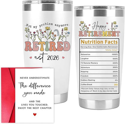 Retired Gifts for Women – Retired 2026 Not My Problem Anymore Tumbler with Card, Funny Gifts for Retirees, Farewell Gift Ideas for Women Coworkers, Bosses, Teachers, Nurses