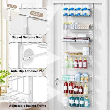 ElegantArray 8-Tier Pantry Door Oragnizer, Over The Door Pantry Organizer Rack and Storage, Hanging Spice Rack Shelves Door, Home Office Laundry Room Bathroom & Kitchen Organization, White