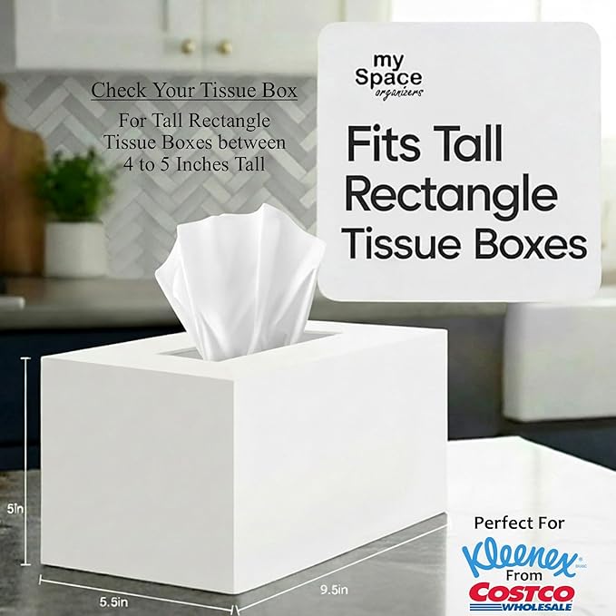 Tissue Box Cover Rectangle - Tissue Box Holder Rectangular - Compatible with Kleenex - Acrylic White Bathroom Accessories Decor