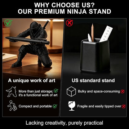 2Pack Ninja Pen Holder for Desk – 3D Printed Ninja Warrior Pen Holder with Sword and Weapon Accessories, Creative Desk Organizer Decor Gift for Men – Funny Pencil Holder Stand (Black)