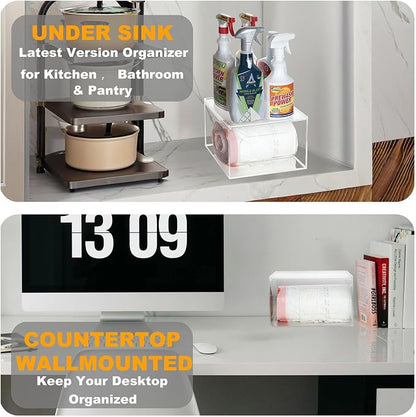 SEANADO Extra Large Trash Bag Dispenser Roll Holder with Lid - Wall Mount Acrylic Garbage Bag Stackable Storage Box for Kitchen Laundry Room Cabinet Organization