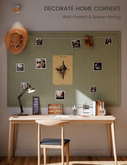Fluxynara Large Bulletin Board, 70.8" x 47.2" Cork Board Alternative with 48 Safe Removable Adhesive Tabs, Foldable Felt Pin Board for Home Office, Classroom, Bedroom,Entryway for Walls— Sage