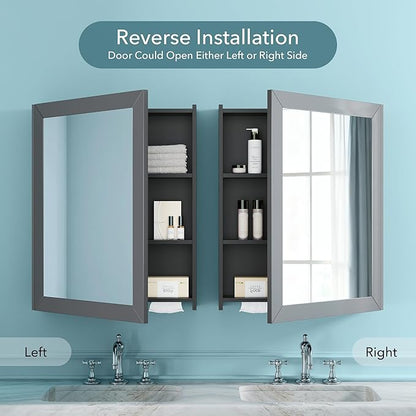 Bathroom Cabinet - Large Single Door 24x30 inchs Wall Cabinet Mirror Medicine Cabinet with Facial Tissues Slot and Multifunctional Storage Area
