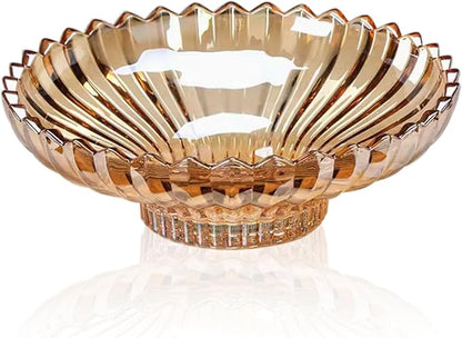 Glass Fruit Bowl or Decorative Bowl, used for Kitchen counter or living room center table decoration, 12.5 inch Fruit Bowl or Center Bowl (Amber)