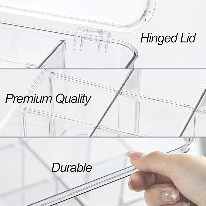 ZEXALOR Plastic Clear Storage Containers, Set of 2, Sock Organizer Divided Boxes with Lids, Underwear Drawer Organizer, Tie Dresser Organizer (11.8×9.4×3.9")
