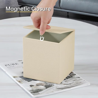 JLAMBOM PU Leather Tissue Box Cover Square Tissue Box Holder with Magnetic Closure, Decorative Tissue Holder for Bathroom Bedroom Office (Beige)