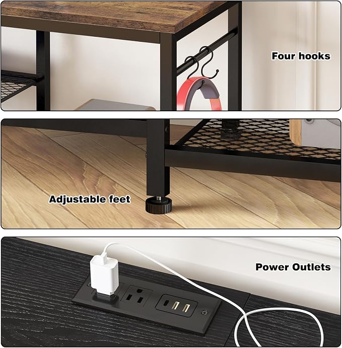 YGEOMER TV Stand for Tvs Up to 50 Inch, Entertainment Center with Power Outlet and Open Storage Shelves, TV Console Table for Living Room Bedroom, Black