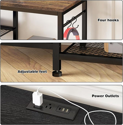 YGEOMER TV Stand for Tvs Up to 50 Inch, Entertainment Center with Power Outlet and Open Storage Shelves, TV Console Table for Living Room Bedroom, Black