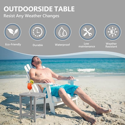 Plawdlik Hdpe Outdoor Adirondack Side Table, Wooden Textured, Set for Patio, Garden, Porch, Pool Composite Patio, Backyard, Bathroom and Indoor, Maintenance & Weather Resistant (Grey)
