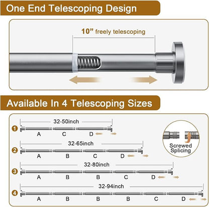 Ausemku Shower Curtain Rod 32-65 Inch Adjustable - 1 Inch Diameter Heavy Duty No drill Spring Tension Shower Rod, Non-Slip Rustproof Telescopic Rod for Bathroom, Nickel