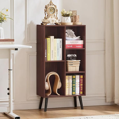 LEYAOYAO 5 Cube Bookshelf 3-Tier Bookcase with Legs,Mint Walnut Kids Book Shelf Cute Storage Organizer,Free Standing Open Toy Shelves Wood Bookshelves,Display Bookcases for Bedroom,Living Room,Nursery
