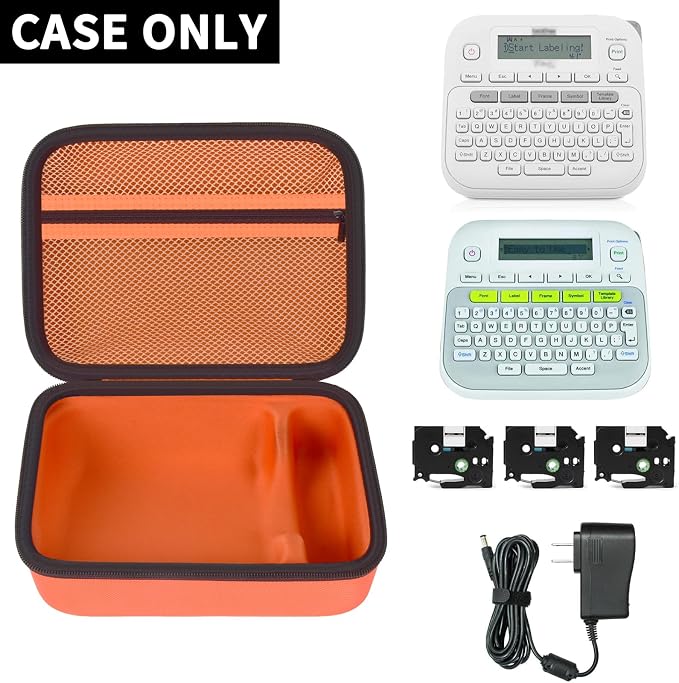 Case Compatible with Brother P-Touch PTD220 210 Home/Office Everyday Label Maker, Storage Holder Carrying Organizer for Label Tapes, AC Adapter, Charging Cables (Box Only) -Orange