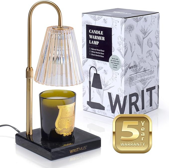 Candle Warmer Lamp with Dimmer & Timer- Wax Melt Warmer Fits All Candle Size - 2 Bulbs Included (Black Marble)