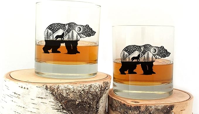 Bear & Forest Whiskey Glasses – Set of 2 by Black Lantern | 11oz Giftable Old Fashioned Glasses for Cabin & Wildlife Lovers