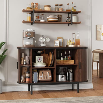QUW Console Table with Sliding Tambour Doors, 47" TV Stand with Storage & Adjustable Open Shelves for TVs up to 55", Modern Entryway Table for Living Room, Foyer, Hallway, Dark Walnut