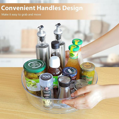 GUZON 3 Pack Lazy Susan Organizer for Cabinet, Upgraded 11.5" Clear Lazy Susan Turntable with Handles and Raised Edge, Rotating Spice Storage for Kitchen, Pantry, Refrigerator, Bathroom, Table