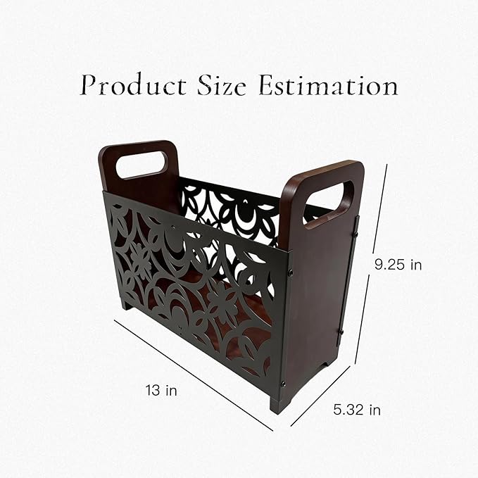 Magazine Holder Floor, Magazine Holder – Wooden & Metal Decorative Magazines Rack, Freestanding Newspaper & Book Storage Organizer for Living Room, Bedroom, and Office