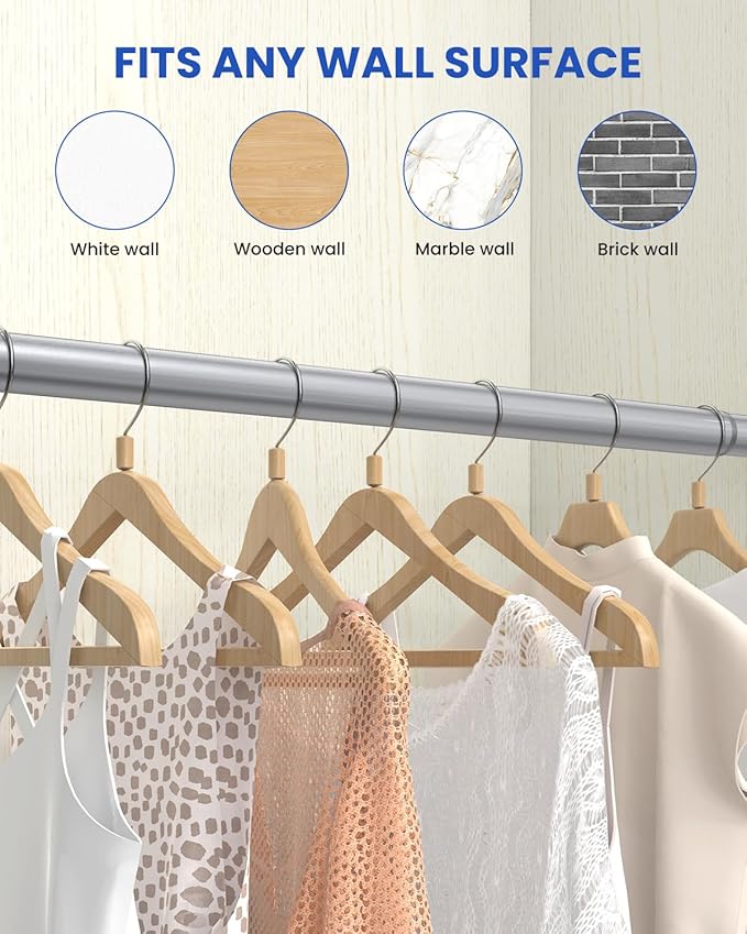 Supforce Closet Rods for Hanging Clothes, 17 to 39 Inches Stepless Adjustable Metal Closet Rod, 1.3 Inches Heavy Duty Clothes Hanging Rod for Closet Wardrobes Laundry RV, Silver