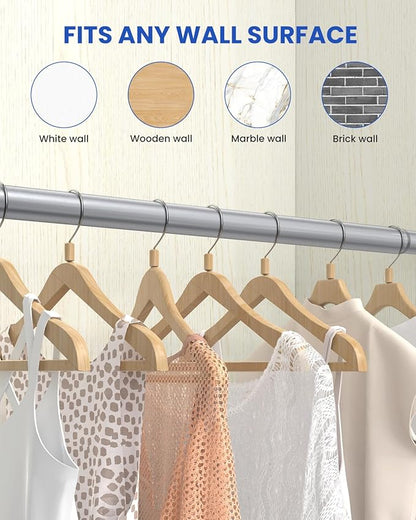 Supforce Closet Rods for Hanging Clothes, 17 to 39 Inches Stepless Adjustable Metal Closet Rod, 1.3 Inches Heavy Duty Clothes Hanging Rod for Closet Wardrobes Laundry RV, Silver