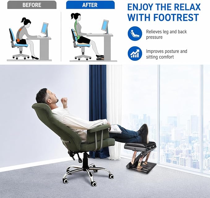 Foot Rest for Under Desk at Work 4-Level Height Adjustable, Ergonomic Foldable Footrest for Office, Gaming,Computer, Soft & Removable Pad Desk Foot Stool Suitable for All Seasons