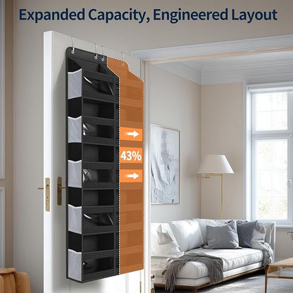 Yecaye 5-Tier Over The Door Organizer Dual-Column, 80lbs Load Over the Door Storage of 10 Compartments, Heavy Duty Extra Large Door Organizer Hanging for Bedroom Nursery Bathroom Pantry, Black, 1 Pack
