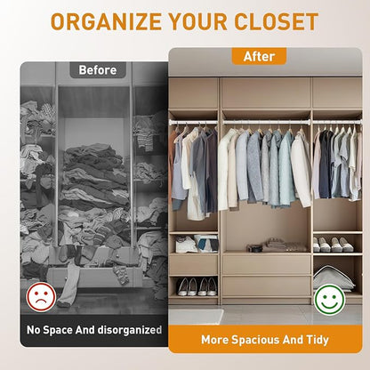 White Adjustable Closet Rod 18-77 Inches, Heavy Duty Metal Clothes Hanging Rod, Rust-Proof Non-Slip Wardrobe Bar for Closet, Laundry Room, RV