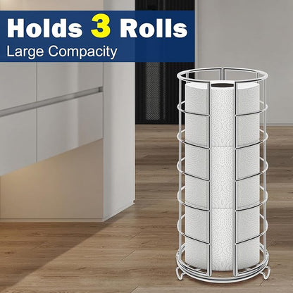 NearMoon Toilet Paper Organizer Stand, Free Standing 3 Rolls Tissue Storage, Metal Bathroom Accessory, Rustproof Toilet Roll Holder for Kitchen Countertop Inside Cabinet Shelf(Metal Base, Chrome)