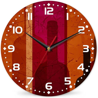 Clock for Living Room, Abstract Wine Wall Clock Vintage Wooden Wall Clock Silent Non-Ticking Battery Operated Arabic Numerals Wall Clocks Decorative for Kitchen, Office, Classroom 10 Inch