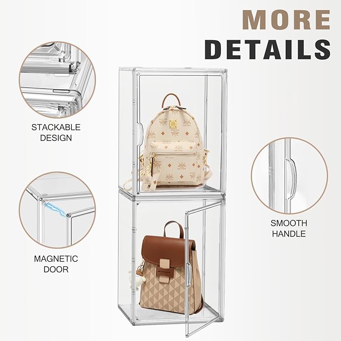 5 Pack XX-Large Acrylic Display Case Purse Organizer Clear Plastic Handbag Storage Organizer for Closet Storage Bins for Boots, Big Bag, Backpack,Collectibles, Cosmetic