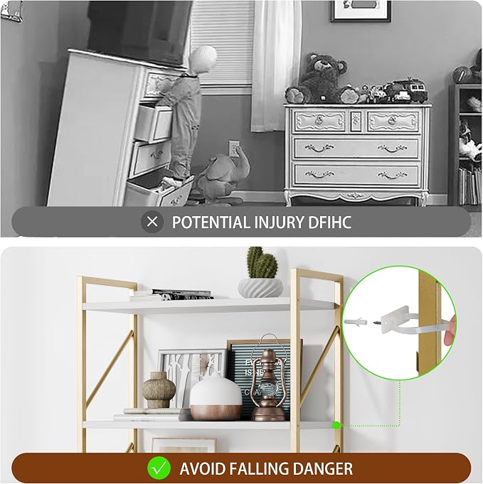 Shintenchi 2 Pieces 5 Tiers Bookshelf, Classically Tall Bookcase Shelf, Industrial Book Rack, Modern Book Holder in Bedroom/Living Room/Home/Office, Storage Rack Shelves for Books/Movies-Gold