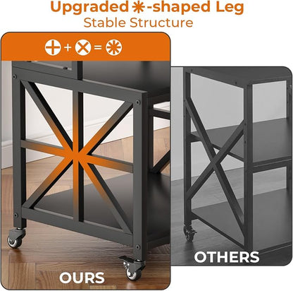 GreenForest Printer Stand with Lockable Wheels, Heavy Duty Printer Table | 3-Tier Storage Shelf, Fit 2-3 Printers/3d/Heat Press/Laser, Rolling Cart for Home Office, Small Spaces, 19.7"x17.7", Black