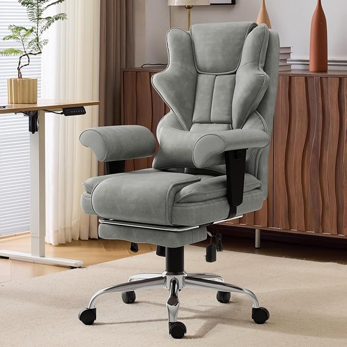 7-Point Massage Office Chair,Heated Manageral Chair,Ergonomic Executive Chair with Footrest,Adjustable Armrest，Computer Chair for Offices, Study Areas, Gaming Spaces,Gray