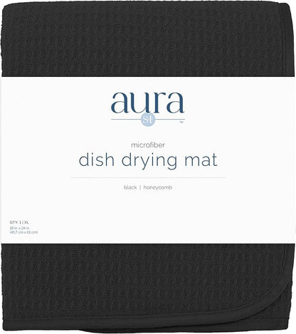 S&T INC. Dish Drying Mat XL, 18” x 24”, Absorbent Microfiber Kitchen Counter Mat, Dish Drying Pad for Dishes, Utensils, Pots and Pans, Extra Large, Black