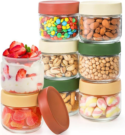 Cididu 8 Pack Overnight Oats Container with Lids, 10 Oz Clear Glass Yogurt Storage Jar, Leak Proof Empty Glass Candy Jar for Food Prep, Spice, Snacks, Jam, Beans, Cereal, Kitchen, Airtight
