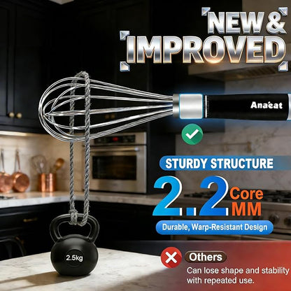 Anaeat Stainless Steel Kitchen Whisk Set of 4, Milk and Egg Beater Blender with Thick Wire for Whisking, Cooking, Baking, Beating and Stirring - 11'' Flat Whisk and 9''+11''+12'' Balloon Whisks