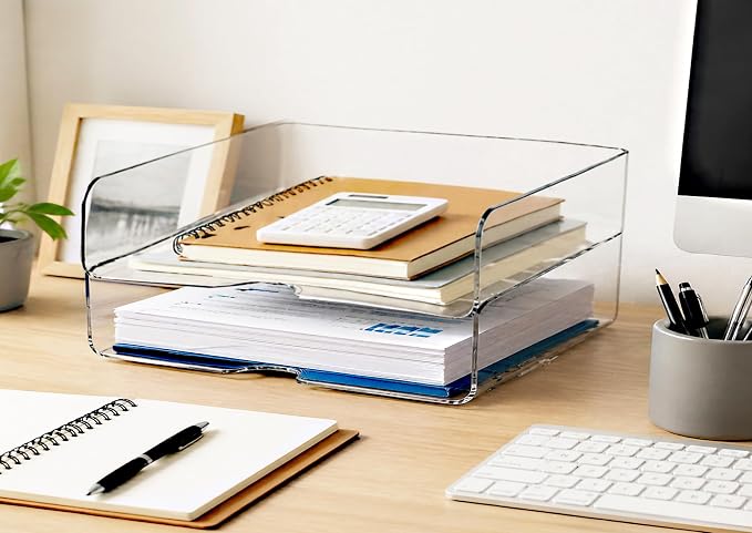 DCA Large Capacity Desk Organizer, 2 Tier Paper Organizer, Letter Tray File Organizer for Desk, Stackable Paper Tray for Office, Home and School