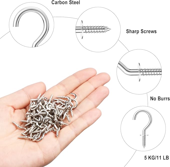 RELBRO 1/2 Inch Small Screw Hooks, Mini Metal Twist in Hooks, Silver, 100 Pcs