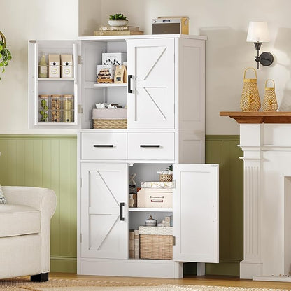 TEENFON 53" H Pantry Cabinet with 2 Drawers, Kitchen Storage Cabinet with 4 Door Shelves, Kitchen Pantry for Living Room, Dining Room, Bathroom, White