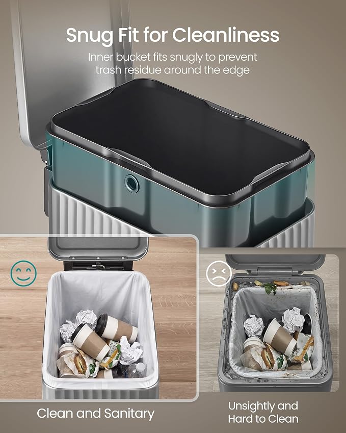 SONGMICS Trash Can, 13 Gallon (50 L) Slim Garbage Can for Kitchen, with Soft-Close Lid, Pedal, Removable Inner Bucket, Stainless Steel, 15 Trash Bags, Space-Saving, Metallic Silver ULTB350EZ01