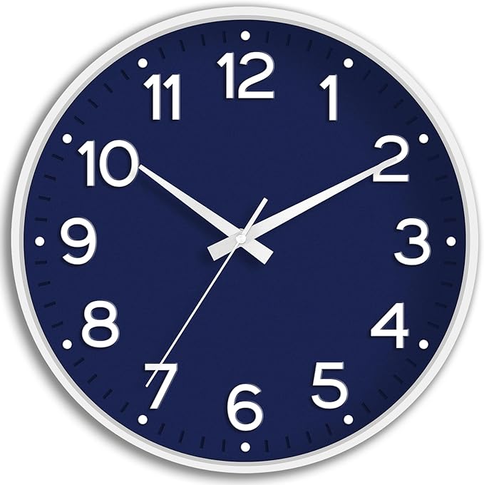 Roymnie Wall Clock 12 Inch Silent Wall Clocks Battery Operated- Modern Non Ticking Analog Clock Decorative for Living Room Bedroom Office Kitchen(Navy Blue)