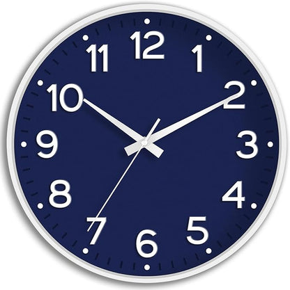 Roymnie Wall Clock, Silent Wall Clocks Battery Operated 8 Inch-Modern Non Ticking Analog Clock Decorative for Kitchen Office Bathroom Bedroom(Navy Blue)