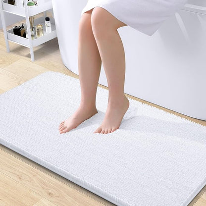 OLANLY Large Bathroom Rugs 40x24, Extra Soft Absorbent Chenille Bath Rugs, Rubber Backing Quick Dry, Machine Washable Bath Mats for Bathroom Floor, Tub and Shower, Home Decor Accessories, White
